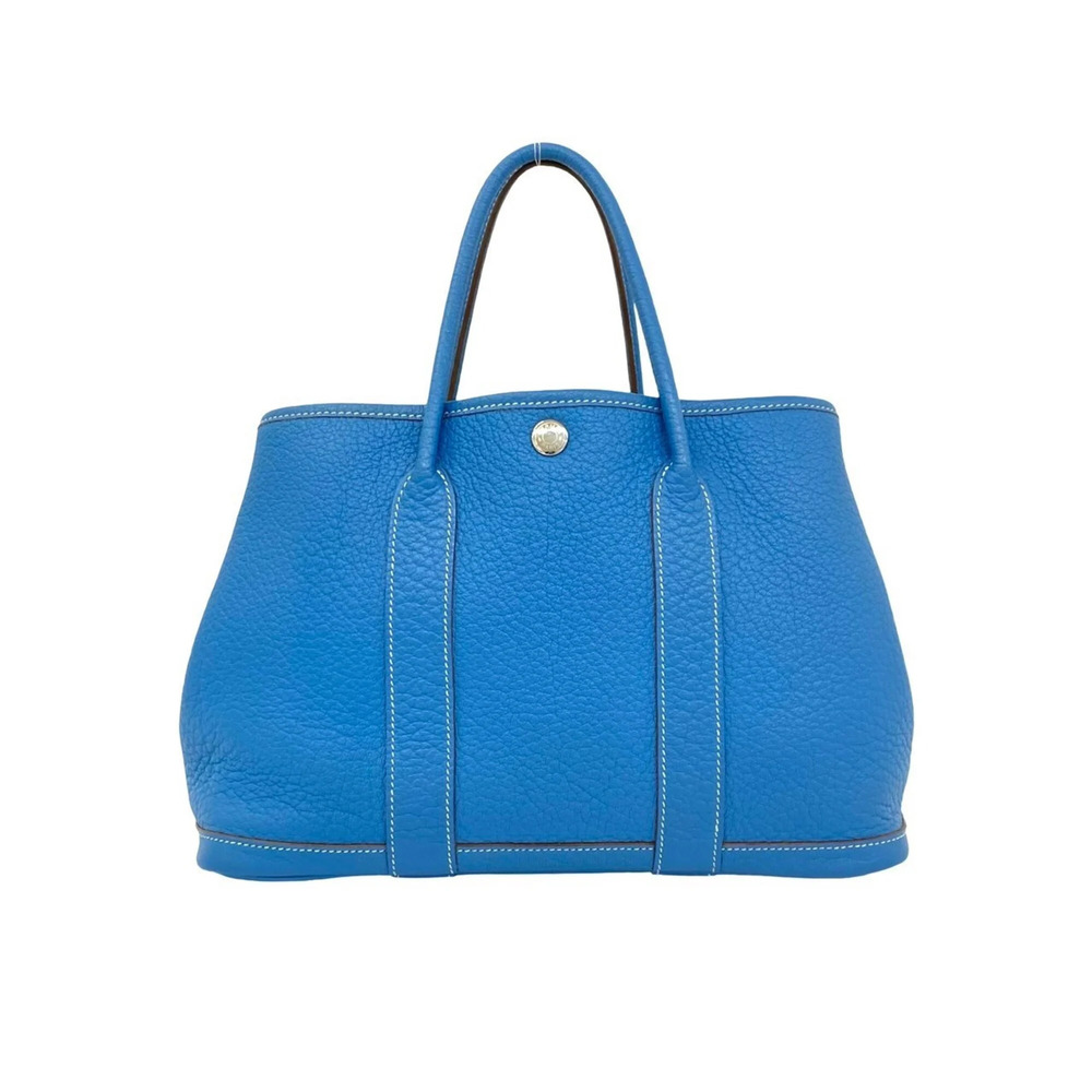 HERMES Garden Party TPM Buffle Blue Jean Handbag 97327